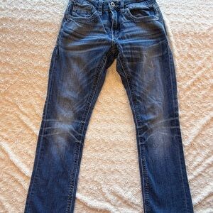 BKE Straight Blue Denim Jeans Button Embroidered 5-Pocket 28